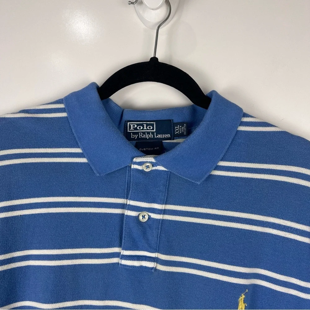 Polo Ralph Lauren Custom Fit Striped Polo Shirt Blue White Mens XXL Preppy Golf